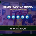 Banner com o resultado da Quina 7118