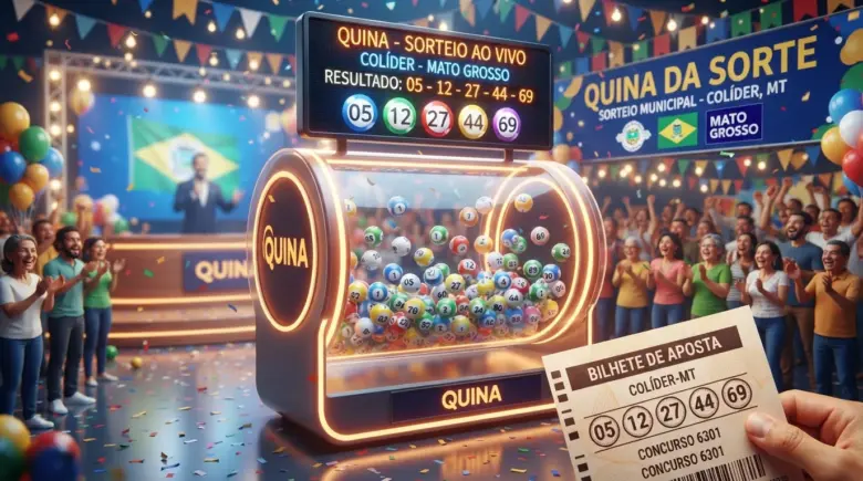 Ilustração 3D moderna com globo de sorteio brilhante, bolinhas numeradas de 1 a 80, bilhete de aposta, fundo festivo de loteria