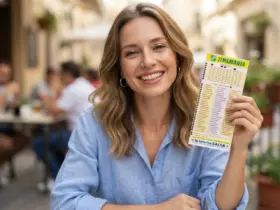 Resultado da Timemania 2440: Saíram as dezenas do sorteio com prêmio de R$ 13 Milhões 27 Uma mulher feliz segurando um bilhete da Timemania