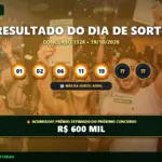 Resultado oficial da Dia de Sorte concurso 1326 de 19/10/2026. Dezenas sorteadas: 01, 02, 06, 11, 19, 21, 23. Prêmio acumulou para R$ 600 MIL.
