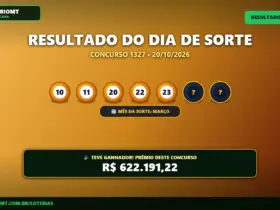 Resultado oficial da Dia de Sorte concurso 1327 de 20/10/2026. Dezenas sorteadas: 10, 11, 20, 22, 23, 24, 26. Prêmio estimado em R$ 622.191,22.