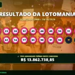 Resultado oficial da Lotomania concurso 2989 de 19/10/2026. Dezenas sorteadas: 06, 25, 26, 32, 45, 46, 49, 50, 51, 53, 58, 62, 74, 77, 85, 90, 91, 92, 96, 99. Prêmio estimado em R$ 13.862.738,85.