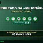 Resultado oficial da +Milionária concurso 398 de 14/10/2026. Dezenas sorteadas: 03, 04, 05, 31, 38, 41. Prêmio acumulou para R$ 106 MILHÕES.