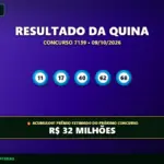 Resultado oficial da Quina concurso 7139 de 09/10/2026. Dezenas sorteadas: 11, 17, 40, 62, 68. Prêmio acumulou para R$ 32 MILHÕES.