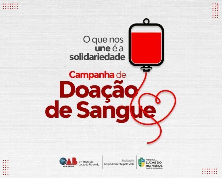 campanha de doacao de sangue sera realizada neste sabado 08