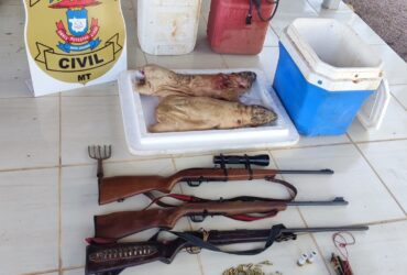 Policia prende em flagrante tres homens com armas de fogo e carnes de animal silvestre