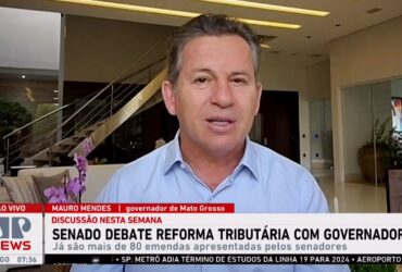 O governador Mauro Mendes durante a entrevista