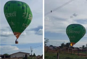 Balão com Papai Noel atinge rede elétrica, cai em residência e duas pessoas ficam feridas em Mato Grosso