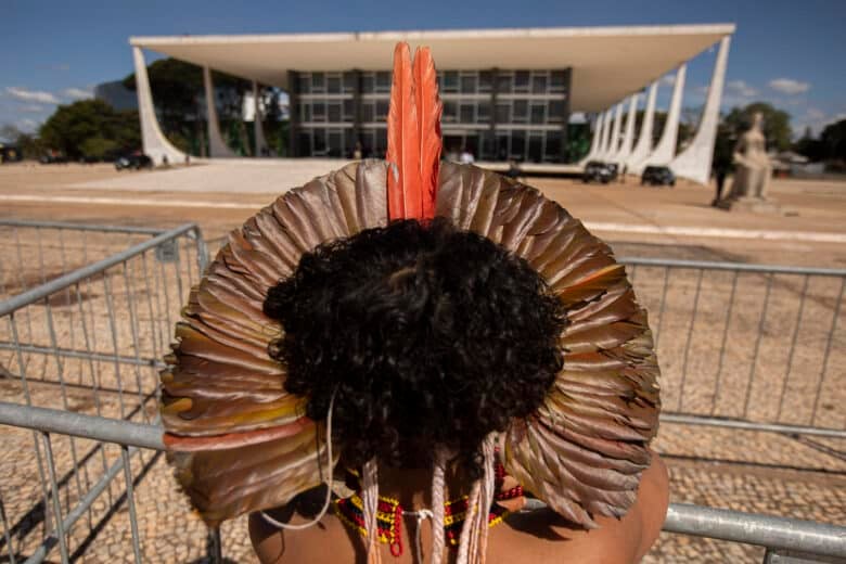 Indigena em frente ao STF Foto: Joédson Alves/Agência Brasil/Arquivo