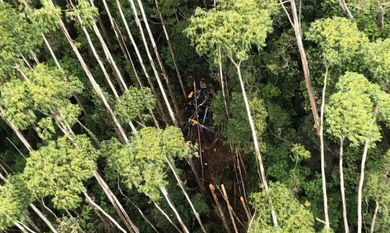 Corpos de vítimas de queda de helicóptero são retirados de mata em Paraibuna