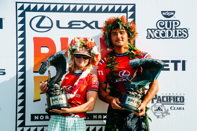 Barron Mamiya, Caitlin Simmers, surfe, etapa de pipeline Por: Tony Heff/World Surf League/Direitos Reservados