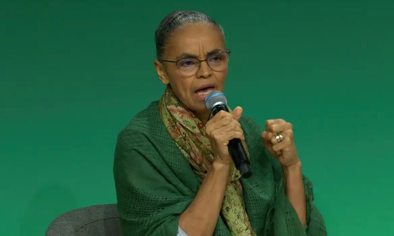 A ministra do Meio Ambiente, Marina Silva, divulga Plano Ecológico na COP28 como proposta do Sul Global. Foto: Frame/COP28/United Nations Climate Change