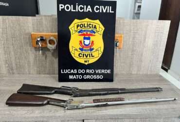 Armas apreendidas de homem investigado por violência doméstica em Lucas do Rio Verde
