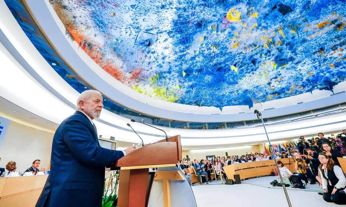 13. 06. 2024. Genebra, Suíça - Presidente da República, Luiz Inácio Lula da Silva, durante Sessão de Encerramento do Fórum Inaugural da Coalizão Global para a Justiça Social no âmbito da 112a Conferência Internacional do Trabalho, no Palácio das Nações.    Foto: Ricardo Stuckert / PR