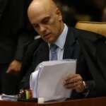 O ministro Alexandre de Moraes, durante sessão de julgamento sobre limite para compartilhamento de dados fiscais Por: Fabio Rodrigues Pozzebom/Agência Brasil