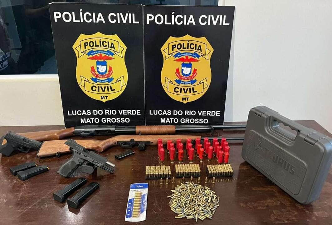 Polícia Civil apreende armas e munições de investigado por violência doméstica em Lucas do Rio Verde