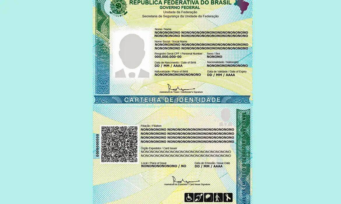 Brasília (DF) 29/07/2024 - Modelo da nova carteira de identidade. Fonte Ministério da Justiça