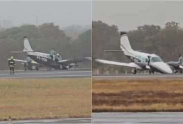 Avião pousa de bico e interdita pista de aeroporto em Mato Grosso