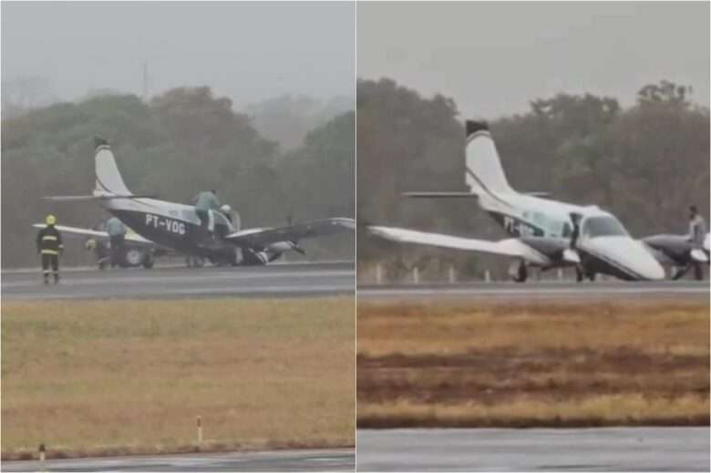 Avião pousa de bico e interdita pista de aeroporto em Mato Grosso