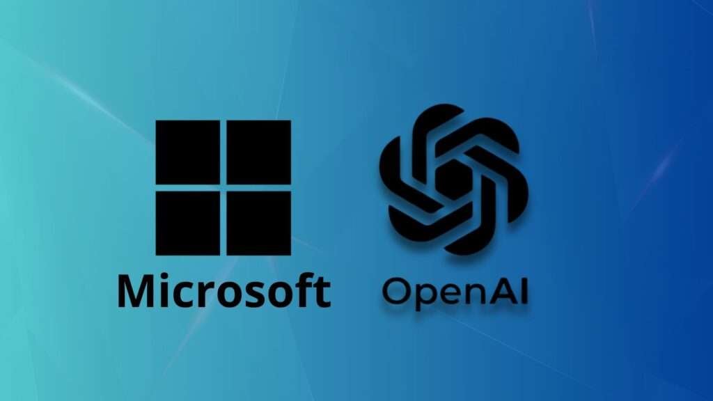 Microsoft e OpenAI em fundo gradiente