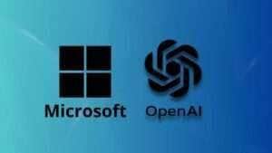 Microsoft e OpenAI em fundo gradiente