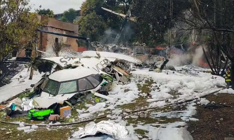 São Paulo (SP) 10/08/2024 - Destroços do acidente aéreo que envolveu avião da Voepass que ocorreu em Vinhedo interior de São Paulo. Foto: Secretária de Segurança de São Paulo/Divulgação