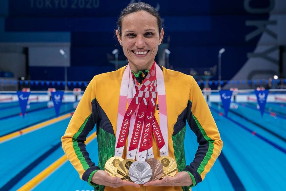 Carol Santiago em Tóquio: três ouros, uma prata e um bronze, a melhor campanha de um atleta brasileiro na história dos Jogos. Foto: Alê Cabral. 