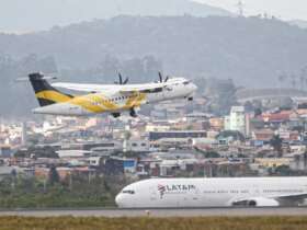 Guarulhos (SP) 13/08/2024 Avião da empresa VOEPASS decolando no aeroporto de Guarulhos Foto: Paulo Pinto/Agência Brasil