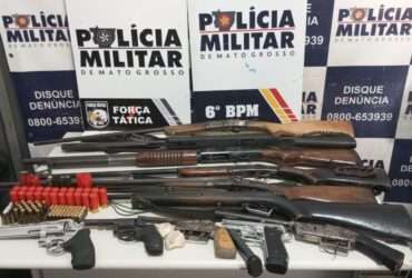 PM prende irmãos suspeitos por homicídio e apreende arsenal de armas na zona rural de Cáceres