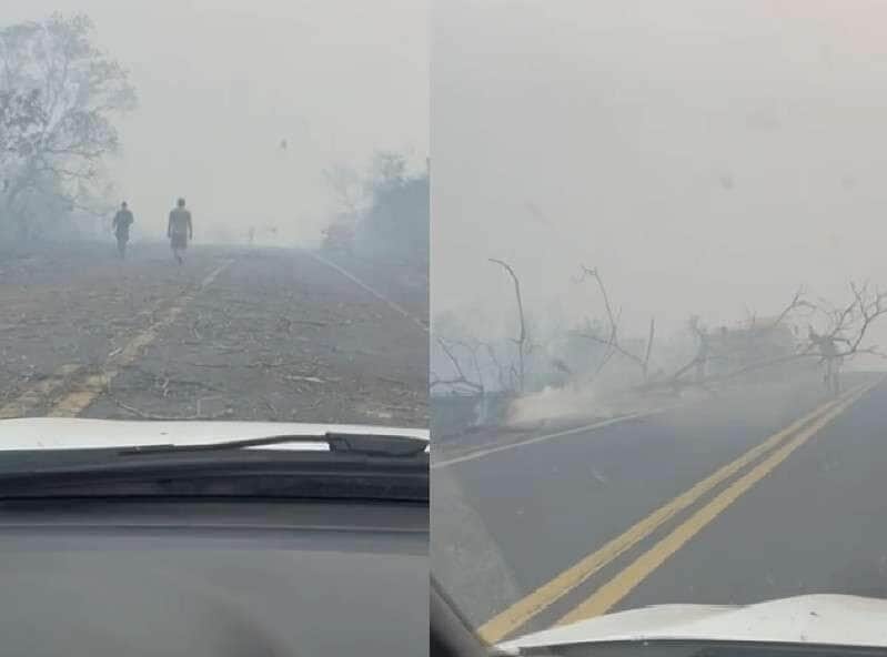 Incêndio destrói vegetação e impede trânsito em rodovia de Mato Grosso