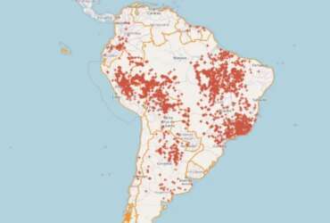 Brasília (DF), 14/09/2024 - Mapa de queimadas na América do Sul e Brasil. Foto: terrabrasilis/reprodução