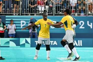 Paris-França 01/09/2024 Jogadores do Brasil comemoram o gol de Jefinho (camisa 7). Crédito: Ale Cabral/CPB