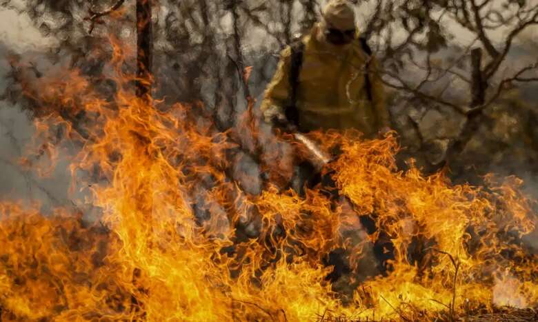 Brasília (DF), 24/08/2024 - Brigadistas do Instituto Brasília Ambiental e Bombeiros do Distrito Federal combatem incêndio em área de cerrado próxima ao aeroporto de Brasília. Foto: Marcelo Camargo/Agência Brasil