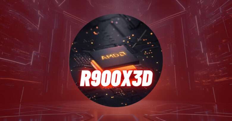 Texto R900X3D com fundo tecnológico