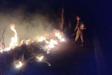 Bombeiros combatem incêndio em área de vegetação às margens da BR-070 em Mato Grosso