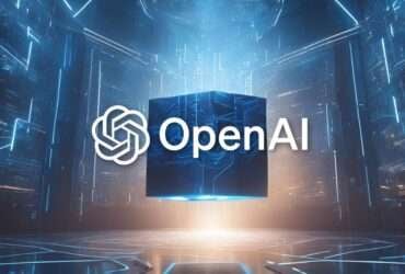 Logo da OpenAI com fundo tecnológico