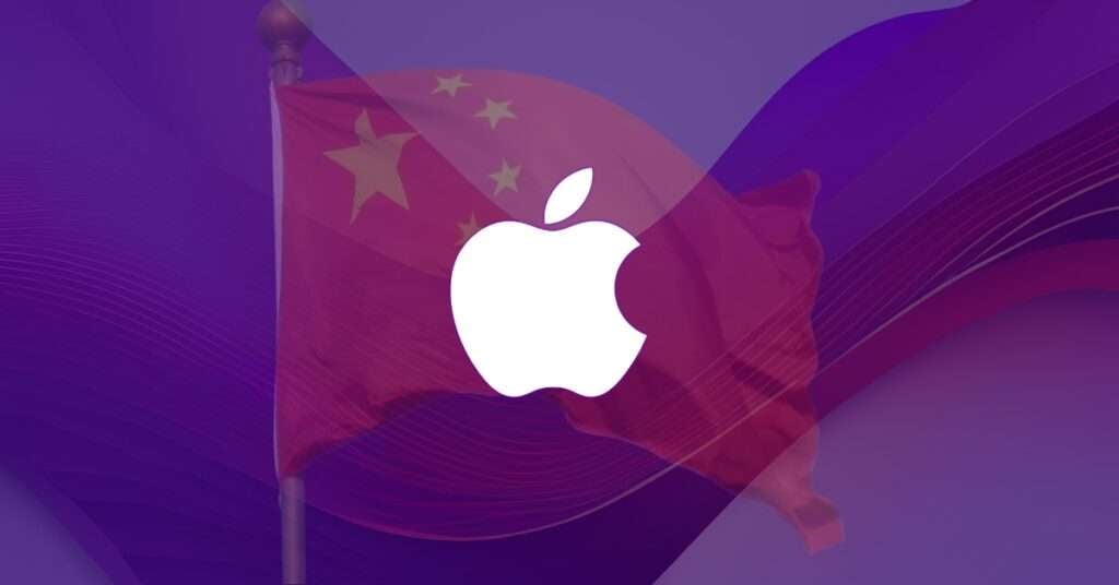 Logo da apple em frente à bandeira da china