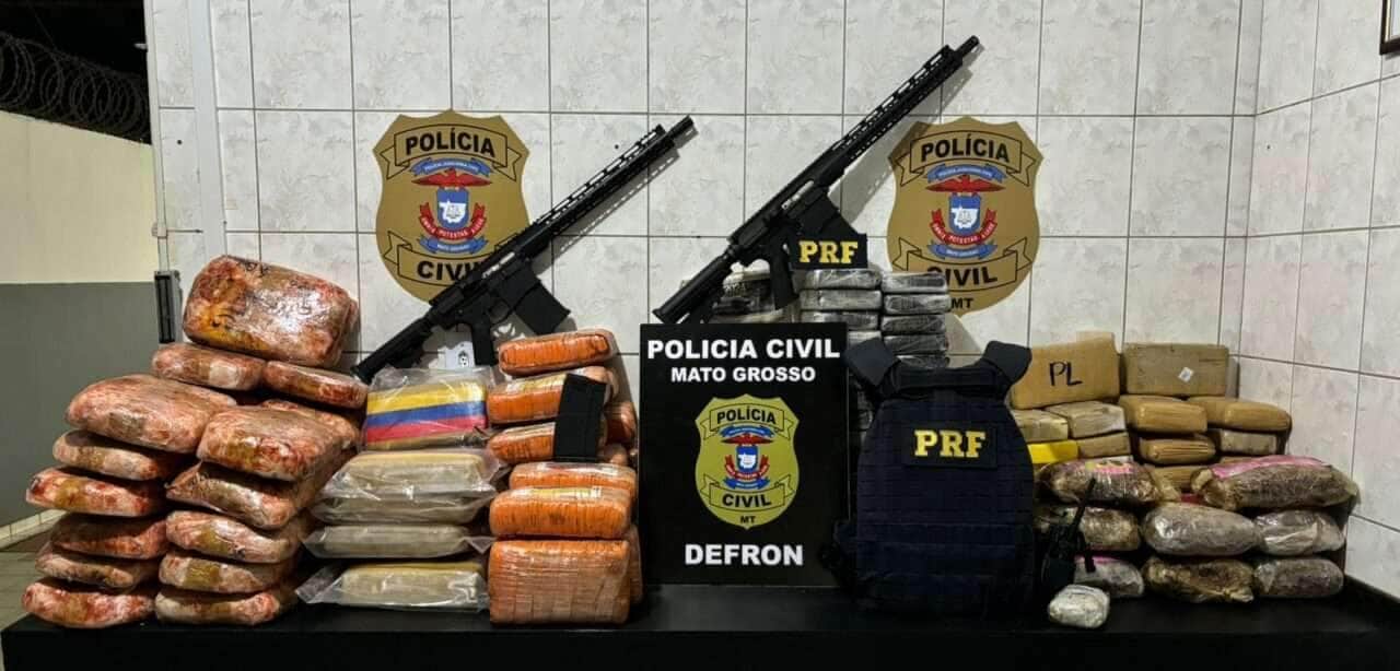 Polícia Civil e PRF apreendem carga de 149 tabletes de maconha e pasta base e cocaína em caminhão boiadeiro