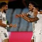 Soccer Football - Copa Libertadores - Semi Final - Second Leg - Penarol v Botafogo - Estadio Centenario, Montevideo, Uruguay - October 30, 2024 Botafogo's Thiago Almada celebrates scoring their first goal with teammates REUTERS/Mariana Greif