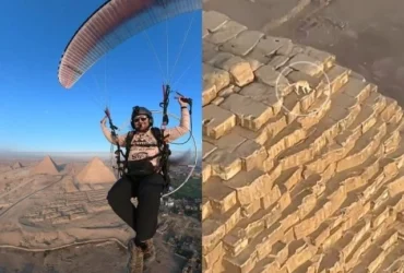 Cachorro caramelo é flagrado no topo da maior pirâmide do mundo