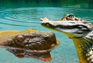 Incrível! Guia de turismo flagra briga entre sucuri e jacaré