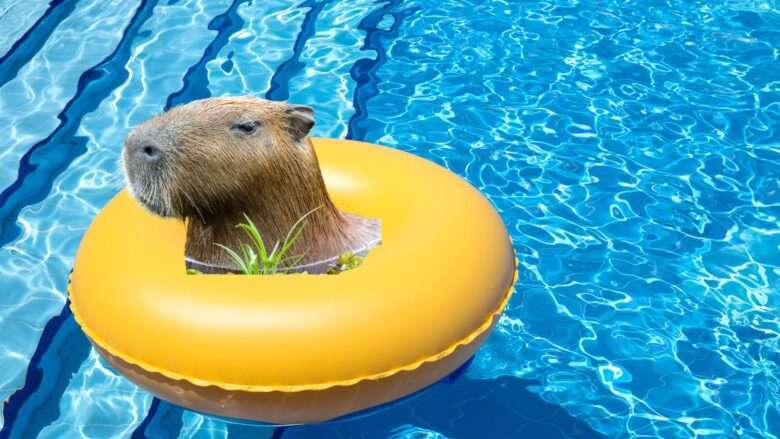 Que calor! Capivara invade piscina