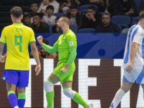 Uzbequistão, 06/10/2024 - Copa do mundo de futsal Lance da partida entre Brasil contra a seleção da Argentina. Foto: Leto Ribas/CBF