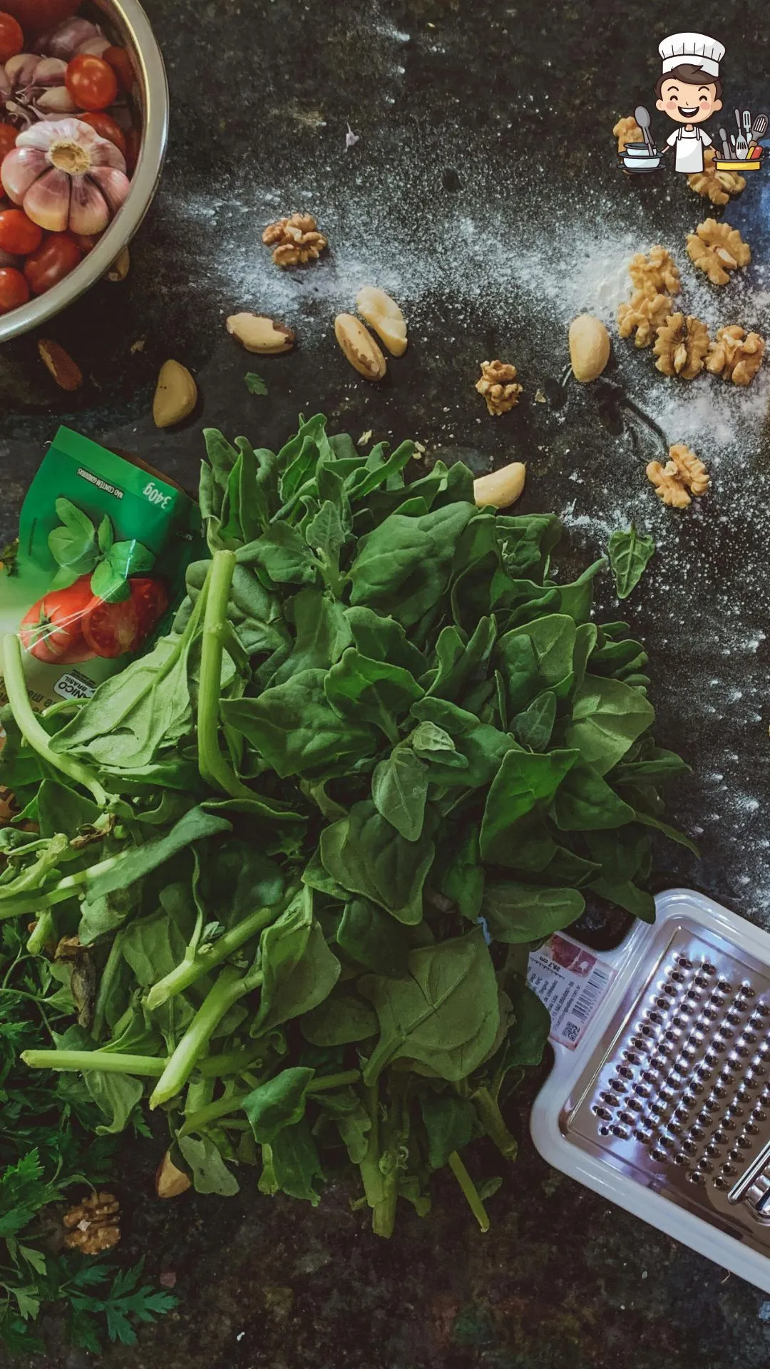 Ingredientes dispostos em uma bancada