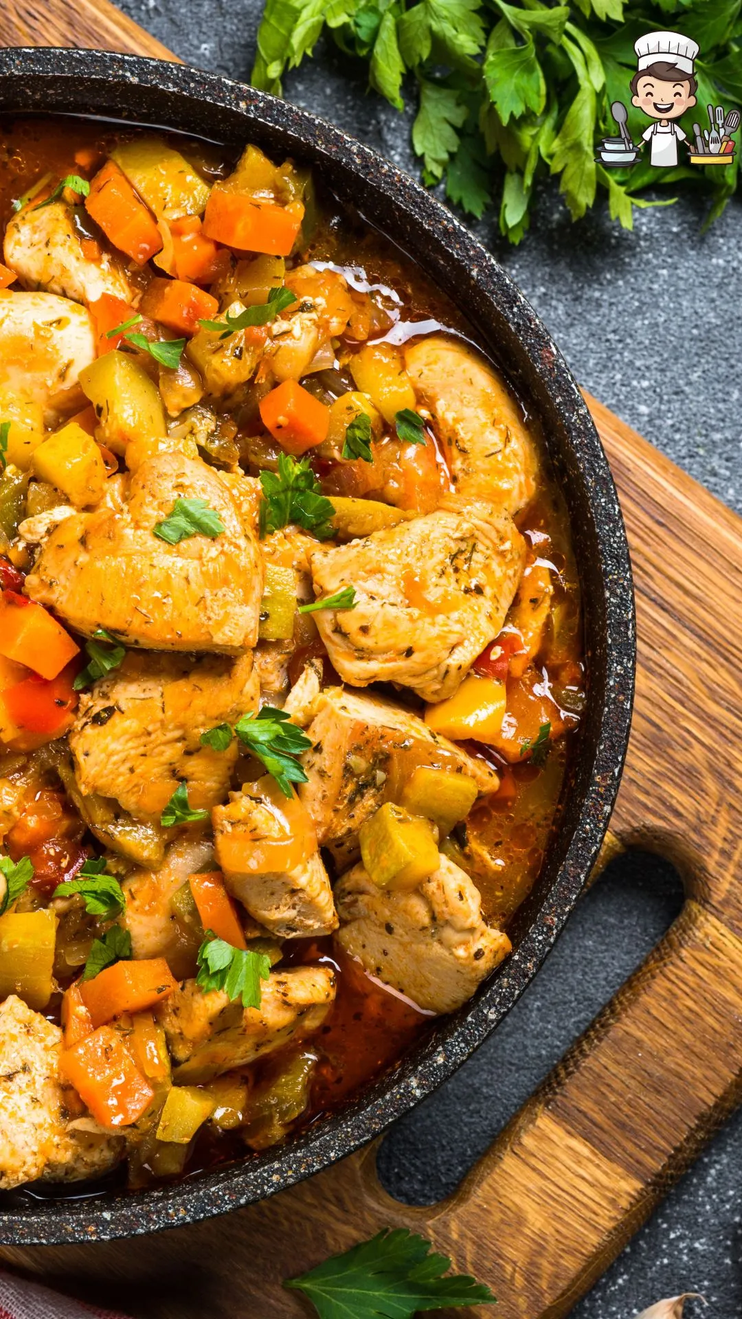 Uma mesa rústica com uma galinhada fumegante no centro.