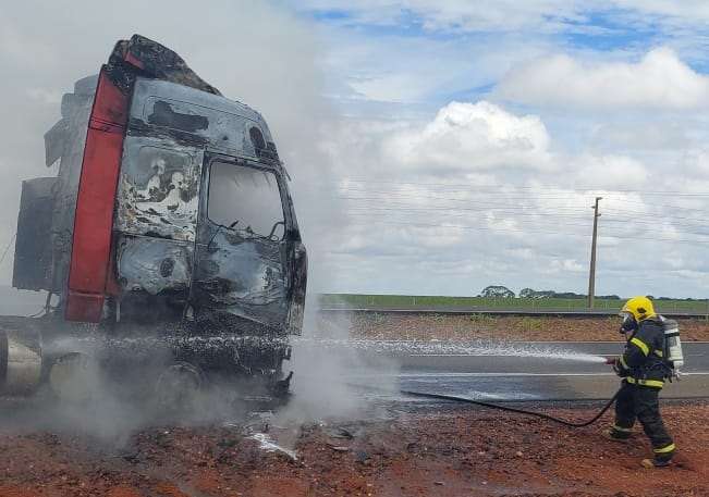 Incêndio em carreta interdita BR-163 em Nova Mutum; Corpo de Bombeiros é acionado