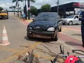 Acidente no cruzamento das Avenidas Mato Grosso e Rio Grande do Sul deixa motociclista ferido