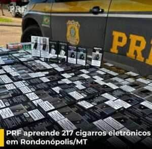 PRF apreende 217 cigarros eletrônicos com casal em ônibus na BR-364 em Rondonópolis