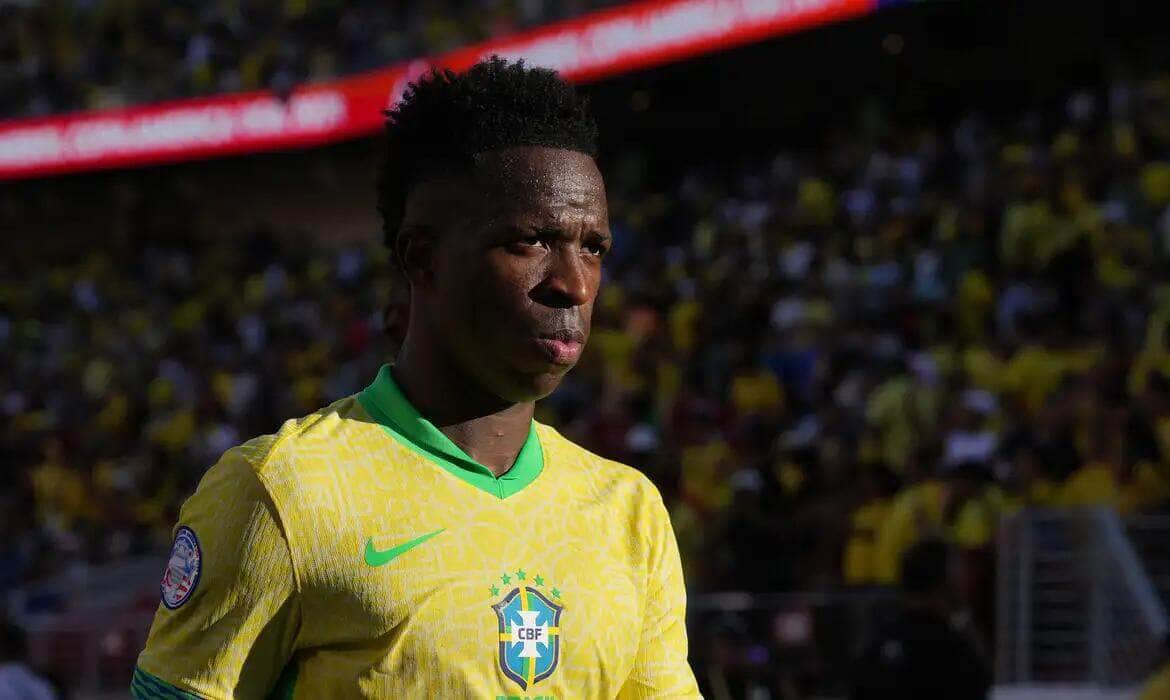 Vinícius Jr. em jogo do Brasil contra Colômbia 2/7/2024 Darren Yamashita-USA TODAY Sports