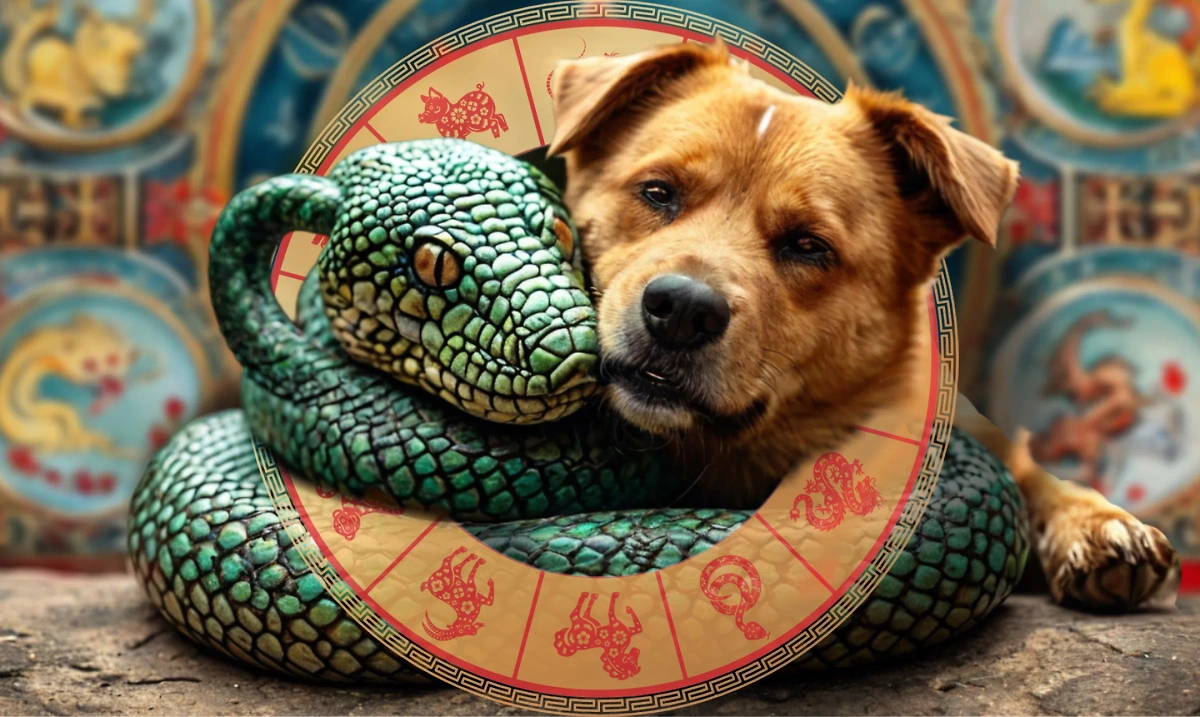 Cão e cobra verde